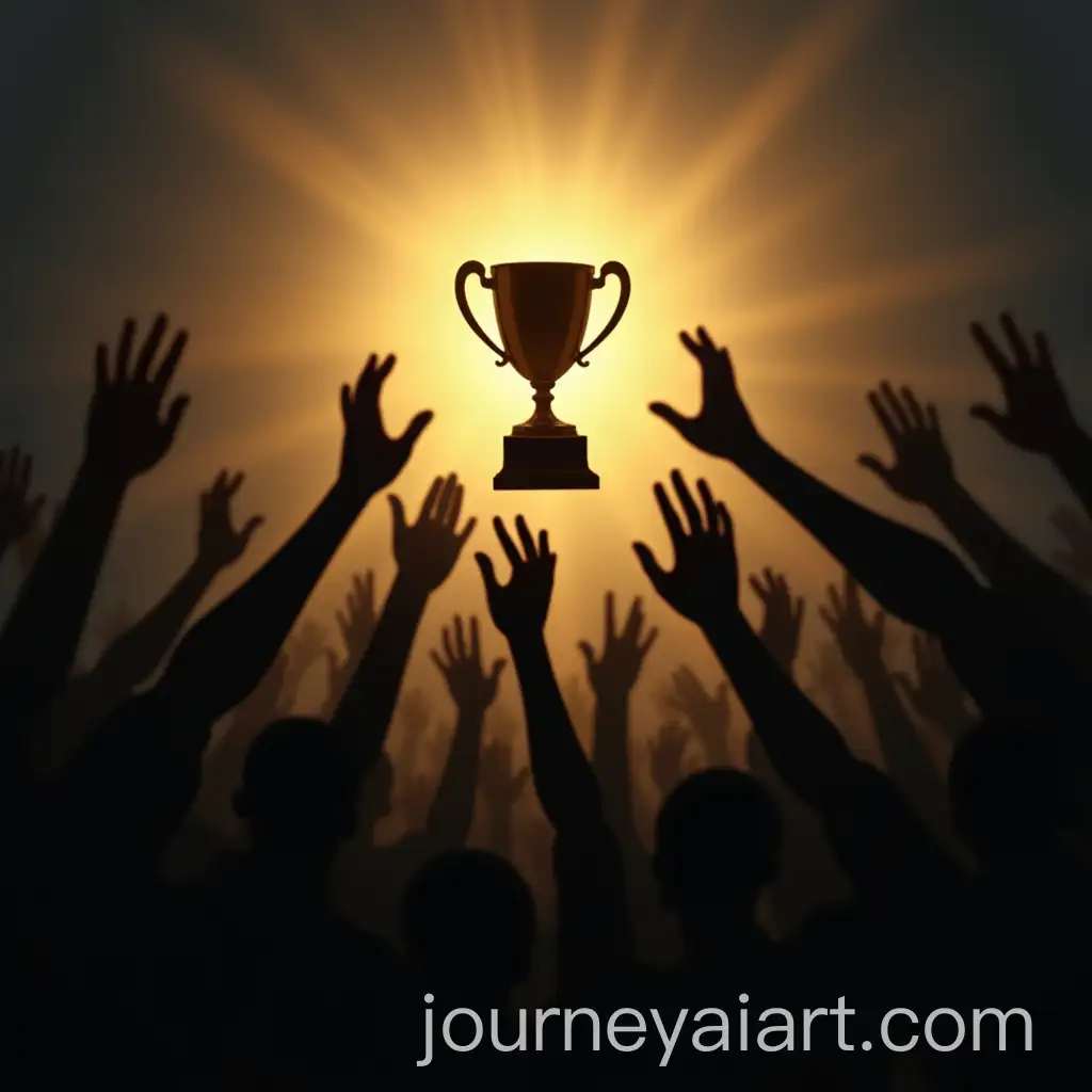 Silhouette-Hands-Reaching-for-Backlit-Trophy-in-Dark-Themed-Concept