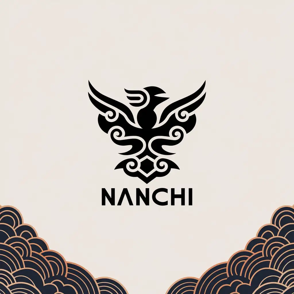 a vector logo design,with the text "nanchi", main symbol:'Mythical bird, ancient, simple, auspicious clouds',Moderate,clear background