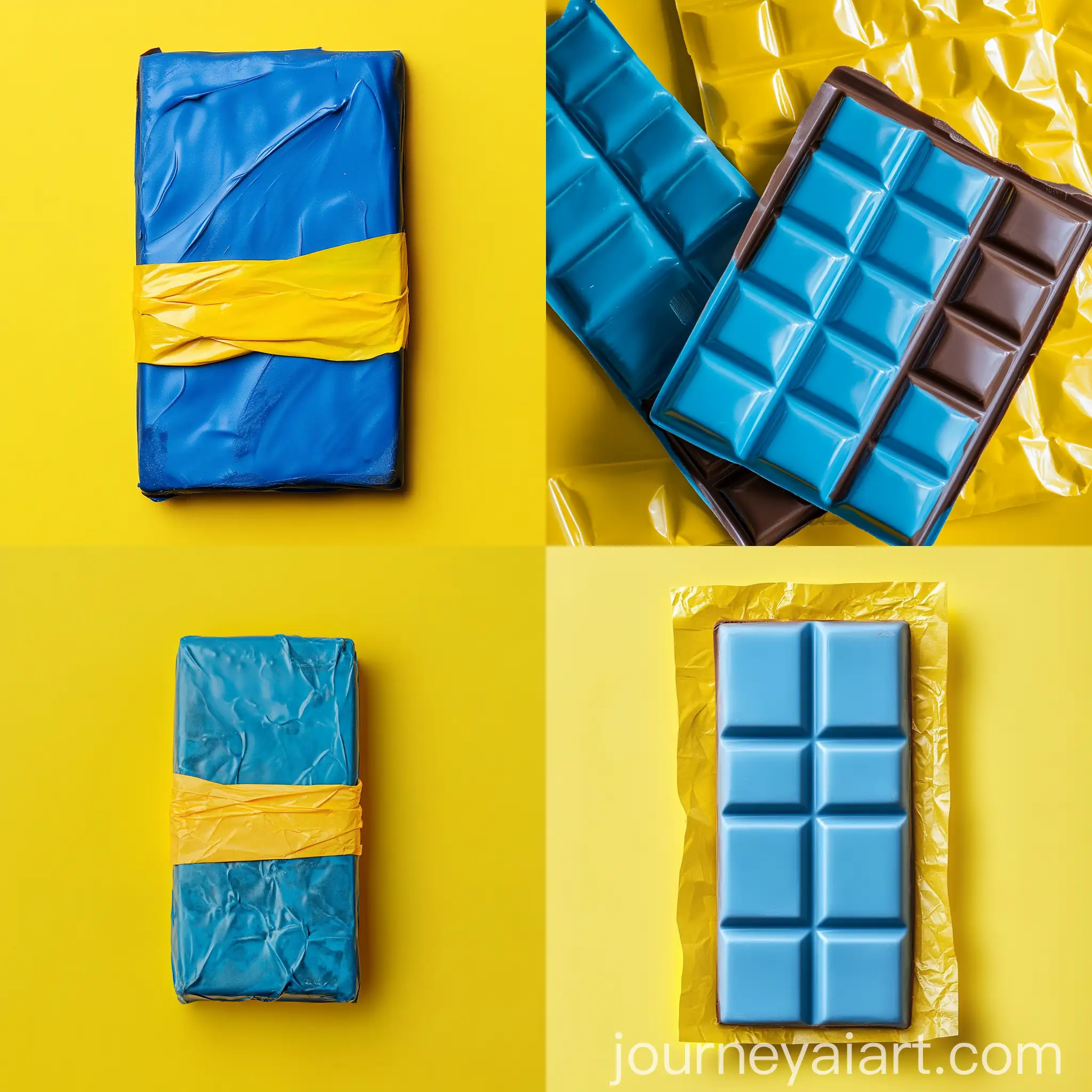 Wrapping-Blue-Chocolate-Bar-with-Yellow