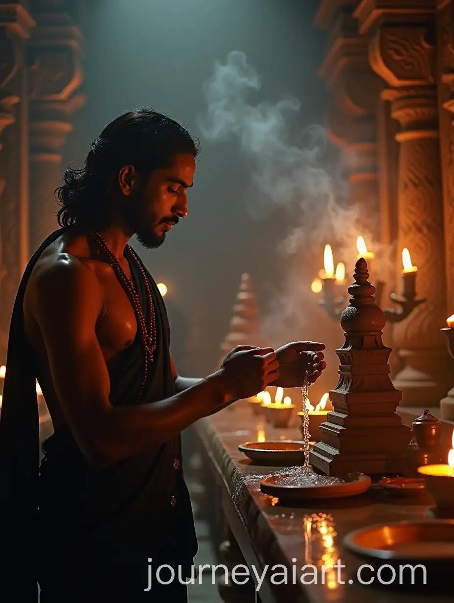 Devotee-Performing-Abhishekam-Ritual-to-Shiva-Lingam-in-Sacred-Temple-Setting