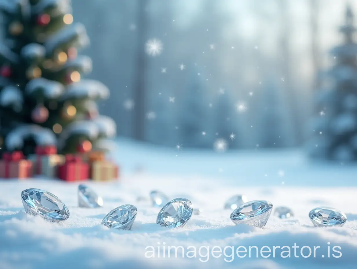 Winter-Landscape-with-Christmas-Tree-Sparkling-Snowflakes-and-DiamondShaped-Snow-Decorations