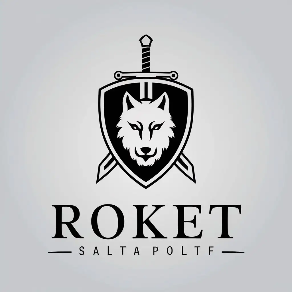 LOGO-Design-For-Roket-Shield-Wolf-and-Sword-Symbol-on-Clear-Background