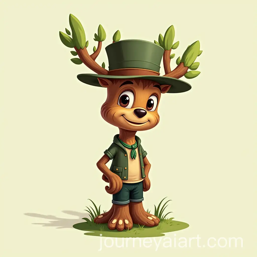 Cartoon-Style-Anthropomorphic-Tree-with-Hat-and-Clothes