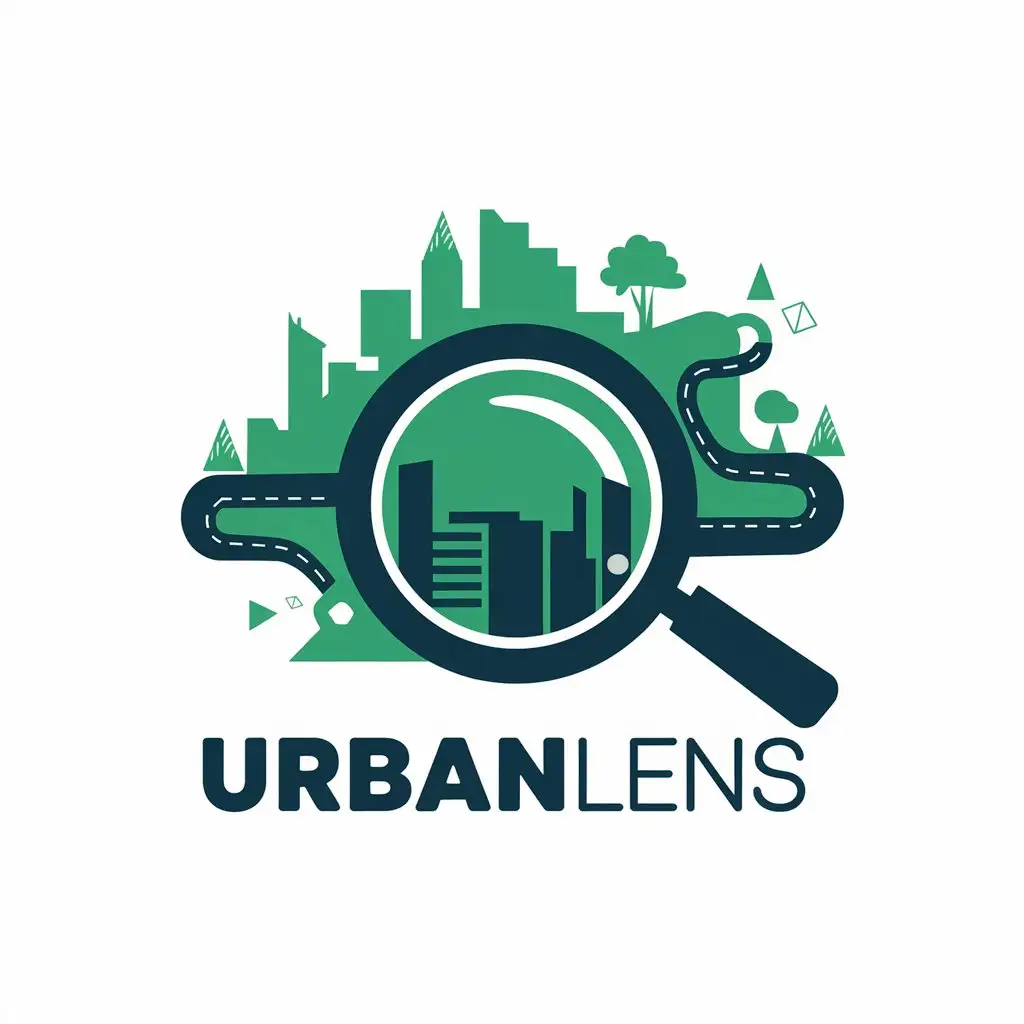 LOGO Design for UrbanLens Lens Cityscape Silhouette with Nature Elements