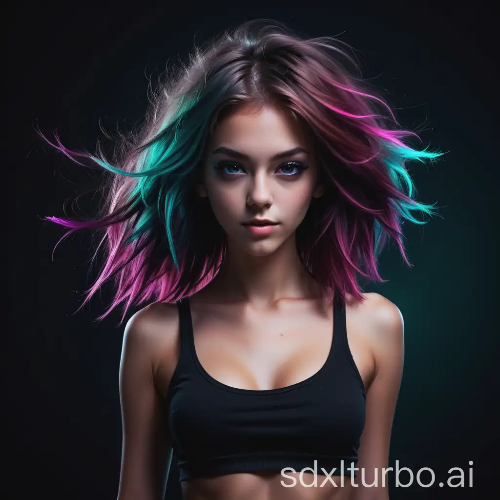 Young-Adult-Woman-Dancing-to-Electronic-Dance-Music-with-Vibrant-Hair