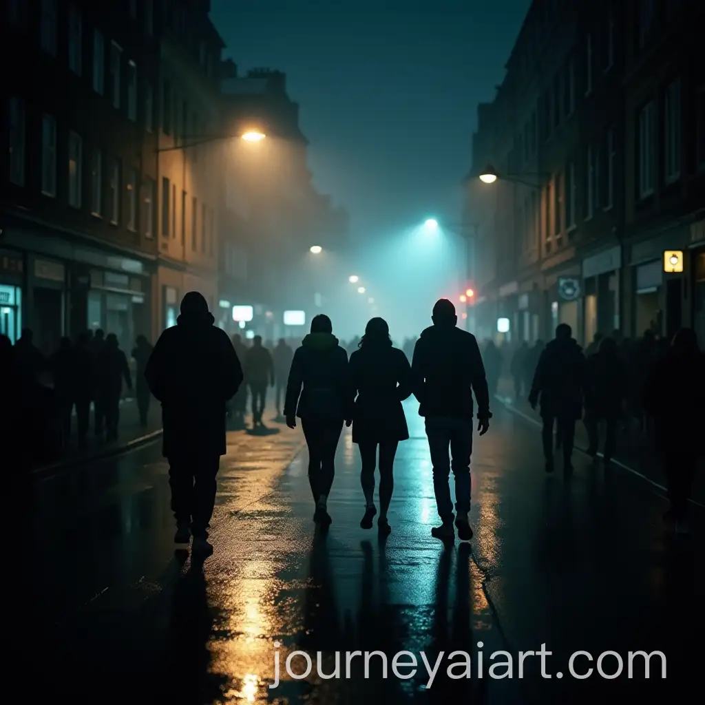 People-Strolling-in-a-Rainy-Night-with-Reflected-Lights