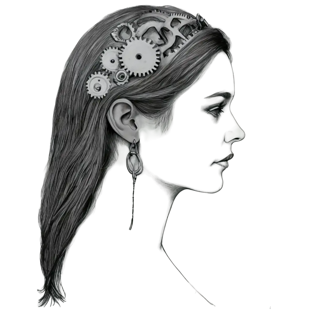 Pencil-Sketched-Face-Side-Profile-with-Hair-Made-of-Tools-and-Gears-PNG-Image-for-Creative-Projects