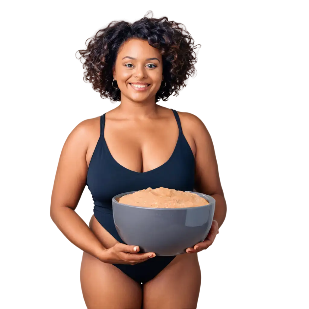 HighQuality-PNG-Image-of-a-DarkSkinned-Curvy-Lady-Holding-Peanut-Butter-Paste-Oil-and-Cream