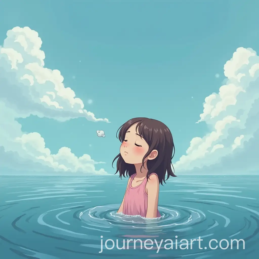 Girl-Emerging-from-Water-with-Moving-Clouds-in-the-Sky