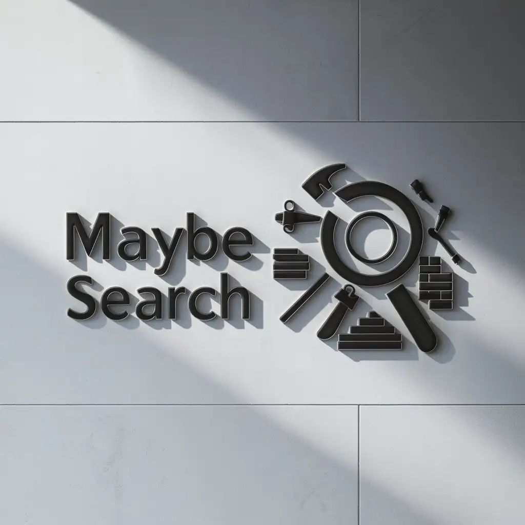 a logo design,with the text "Maybe search ", main symbol:Lupe,Moderate,be used in Construction industry,clear background