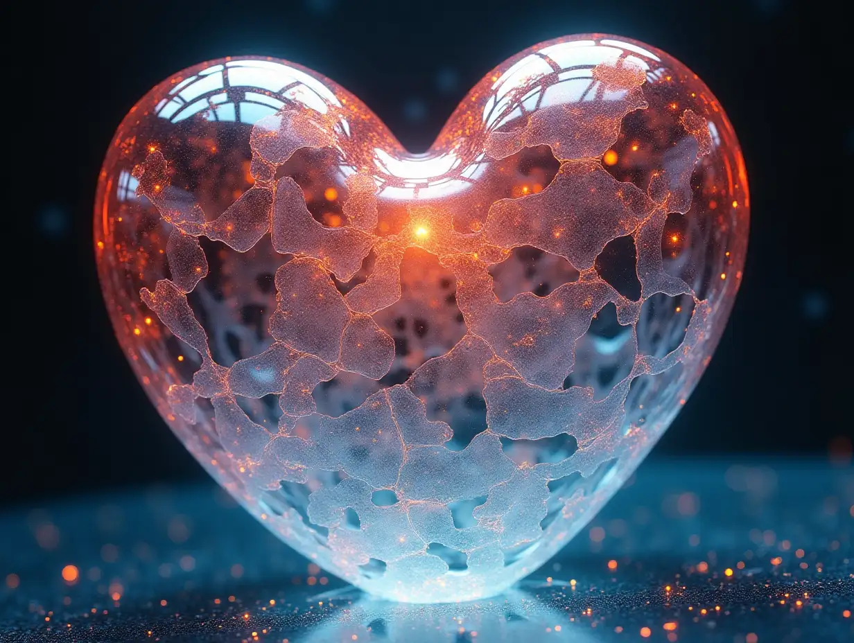 Gyroid Glass Heart Abstract Topological Art with Lacy Transparency