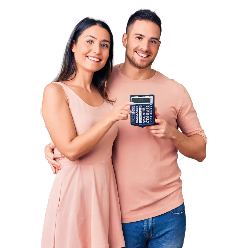 PNG-Image-Joyful-Couple-Gazing-at-a-Calculator-Capturing-the-Essence-of-Financial-Harmony