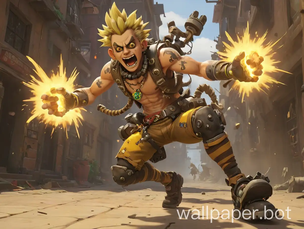 Junkrat make a jump with his explosion weapon