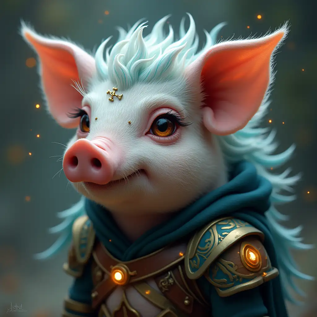 Magical Pig with Mystical Symbols and Sparkling Eyes