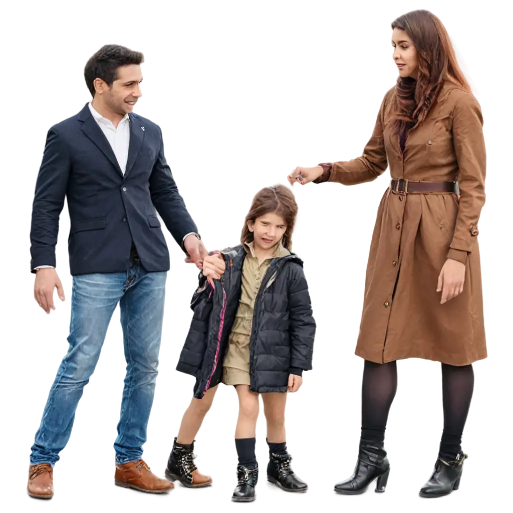 PNG-Image-of-a-Man-with-Women-and-Kids-Featuring-Shoes-Jacket-Frock-and-Belt-HighQuality-PNG-for-Versatile-Use