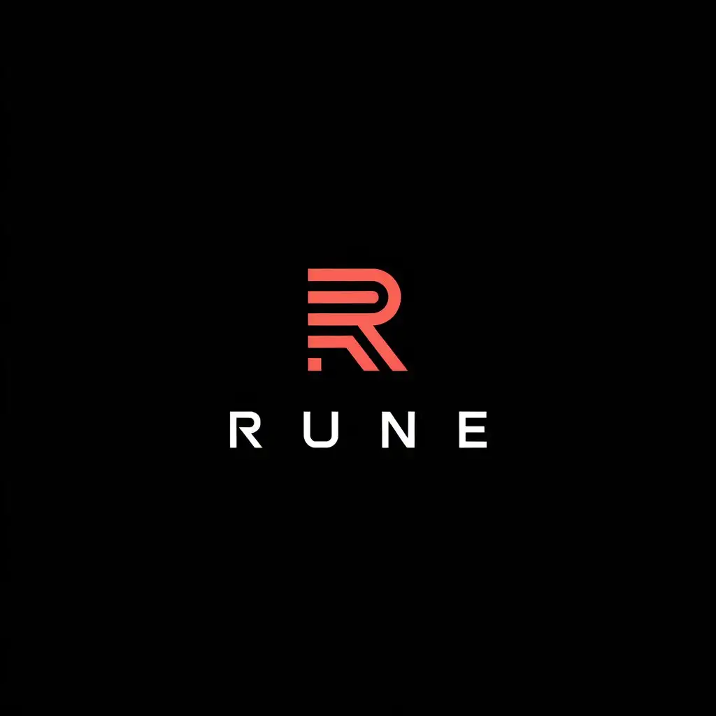 LOGO Design for Rune Minimalistic Vector with Red R Monogram on Black Background