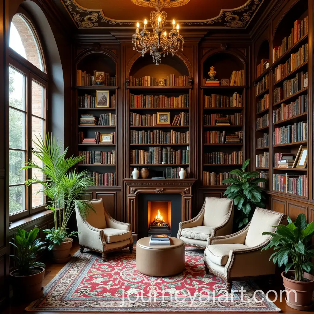 Eclectic-Library-Room-with-Diverse-Styles-and-Cozy-Seating-Areas