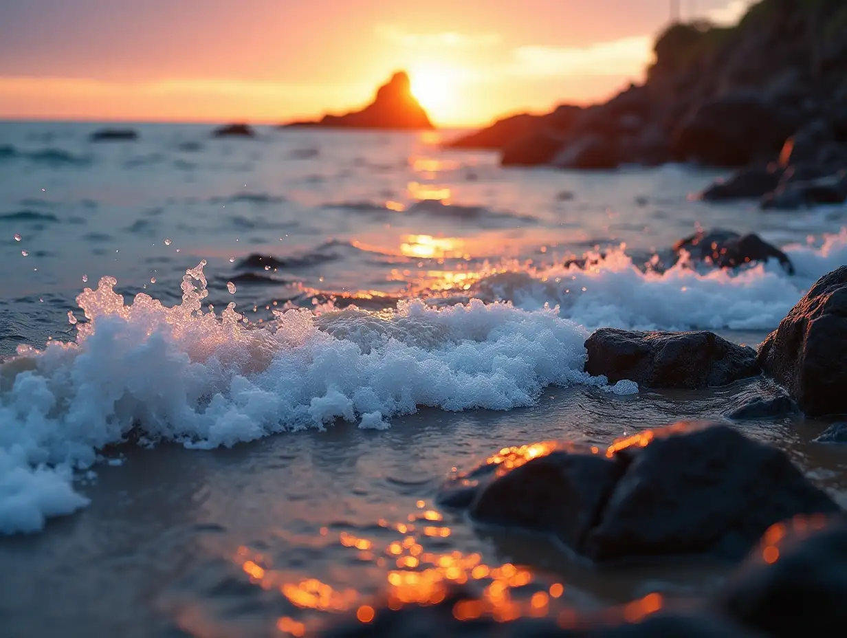 Incoming-Tide-Crashing-Over-Jagged-Rocks-at-Sunrise