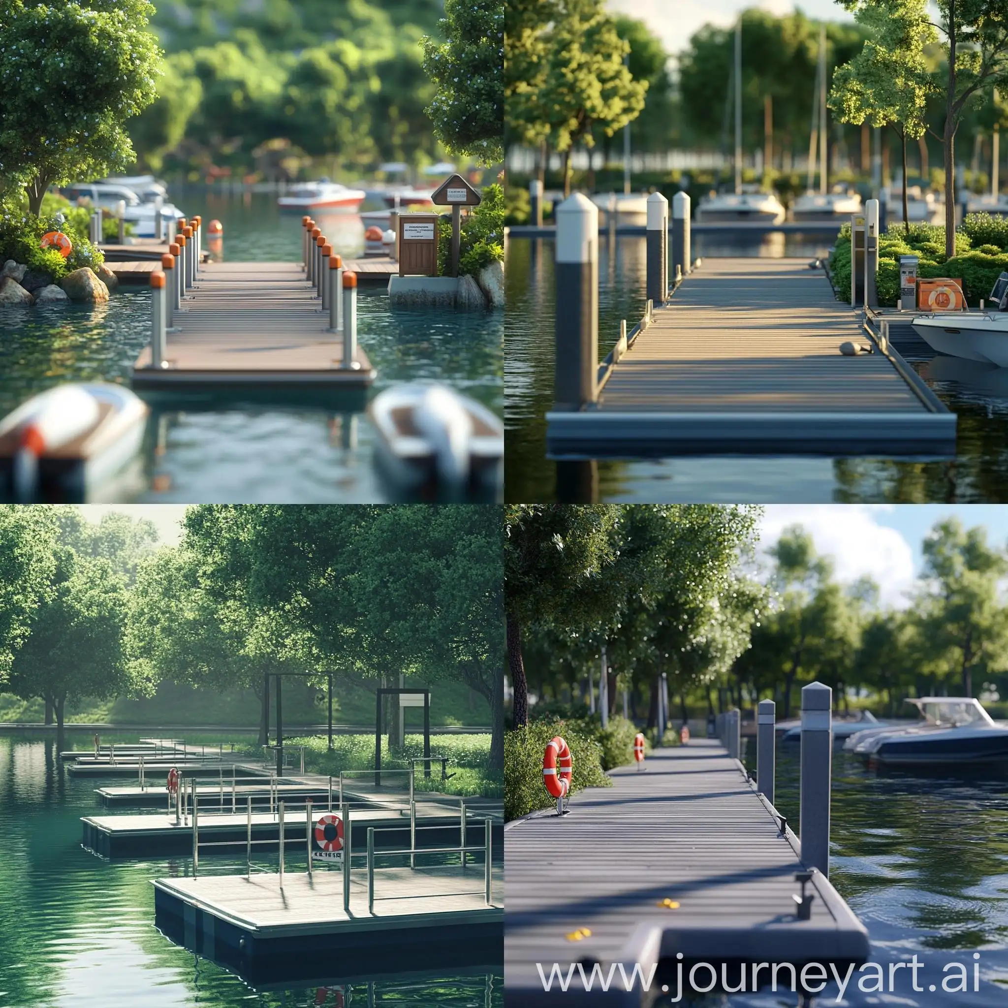 Scenic-Marina-with-Silver-Boats-and-Lush-Riverbank