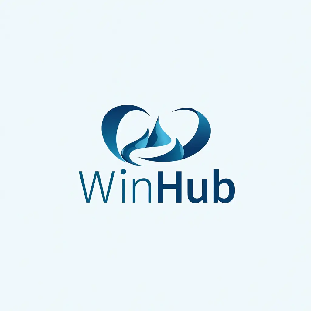 Design a stylish and modern logo with bold and professional font, prominently featuring the word 'WinHub,' incorporating elements related to supply chain consulting, being simple yet sophisticated, using blue, black, or metallic tones to convey professionalism and trust, including dynamic and flowing elements to reflect the efficiency and connectivity of supply chains, ensuring visual balance, scalable for various platforms (business cards, websites, signage), and aligning with modern design trends.