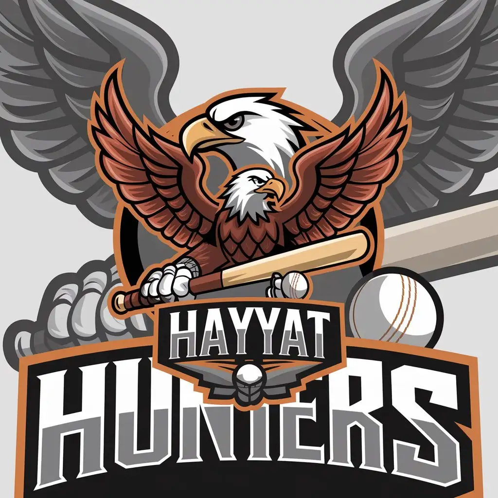 LOGO Design for Hayyat Hunters Eagle Cricket Bat and Ball Theme