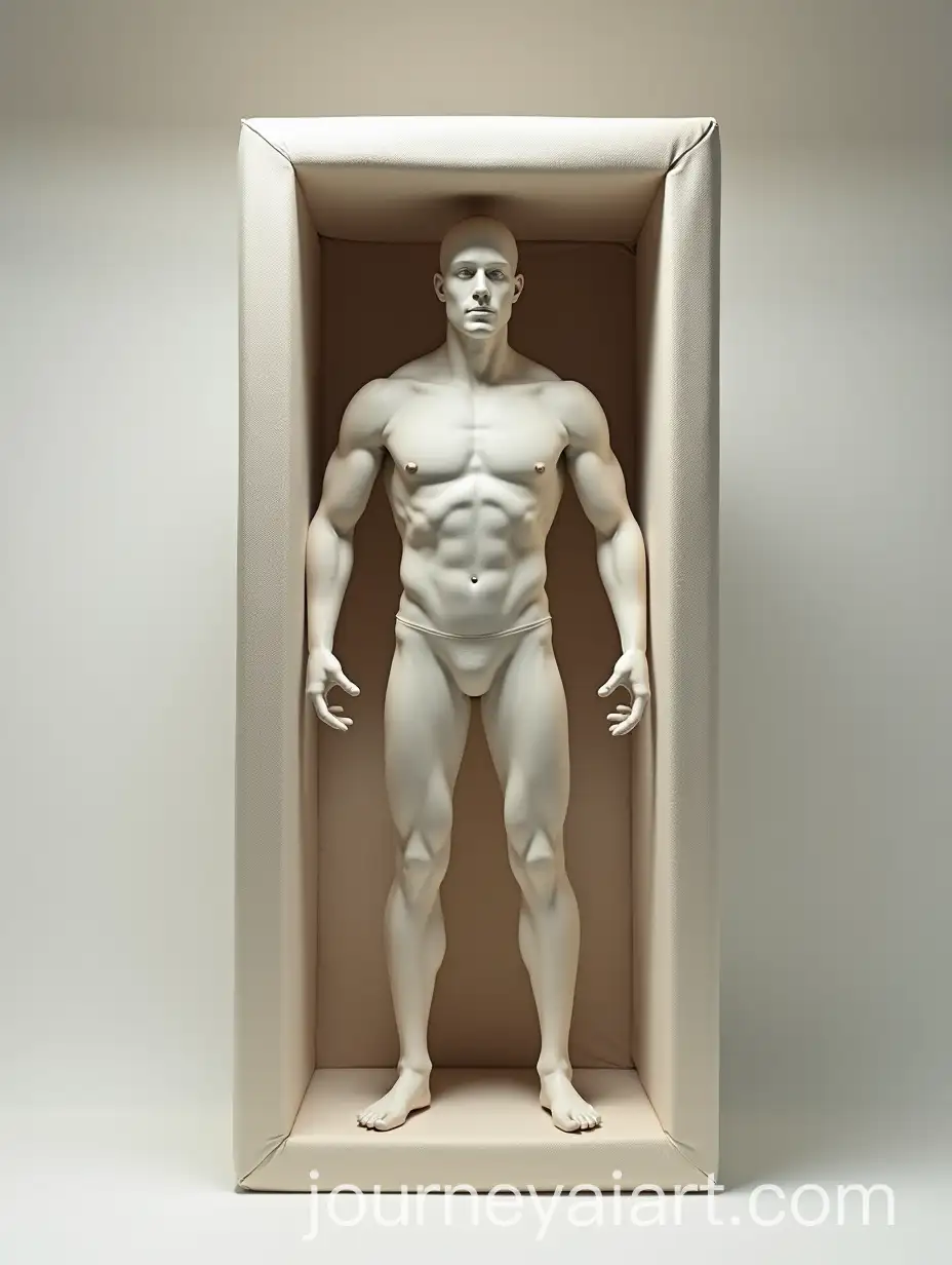 Man-in-Futuristic-MorphSuit-in-a-LifeSized-Foam-Box