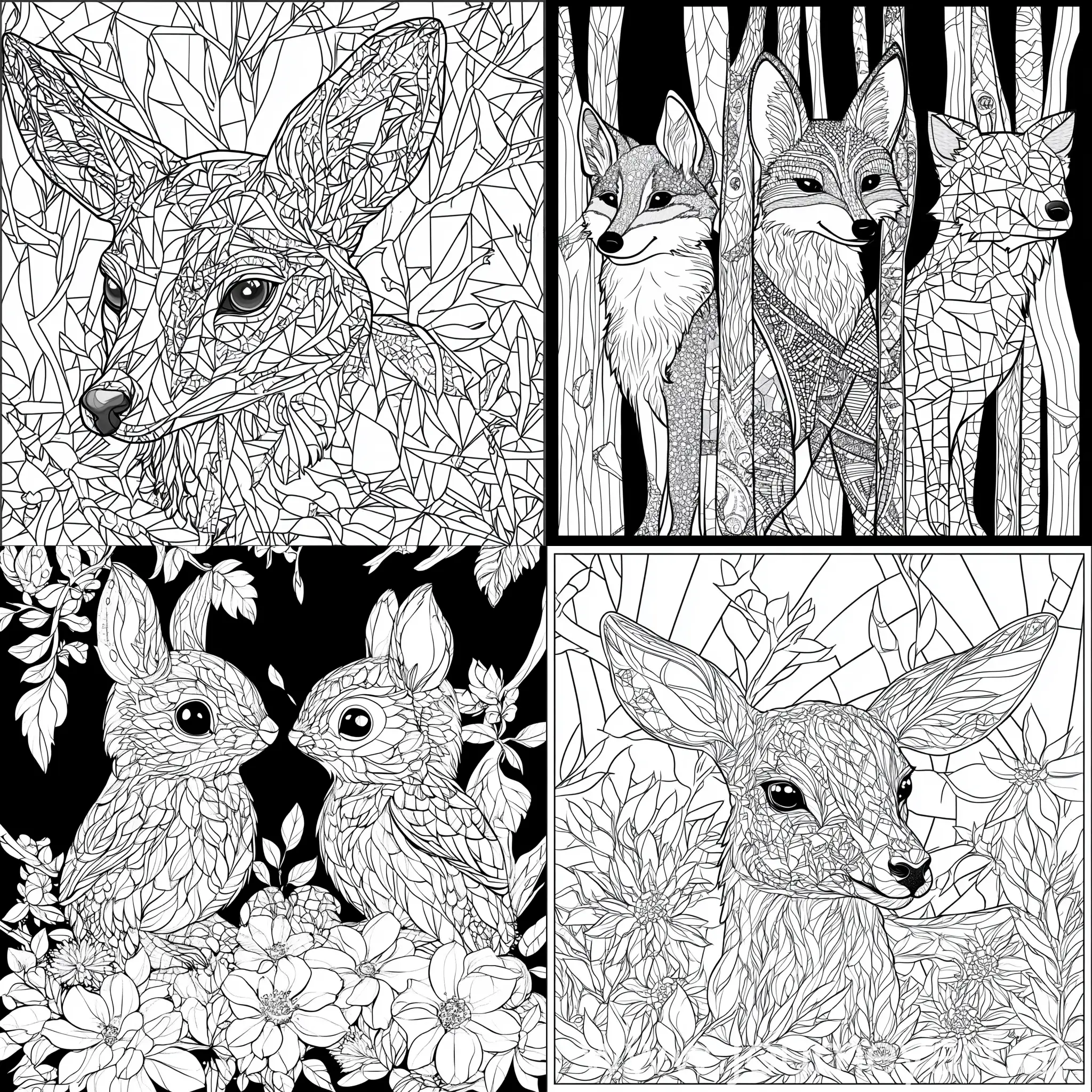 Woodland-Creatures-with-Mosaic-Pattern-Coloring-Book-Style