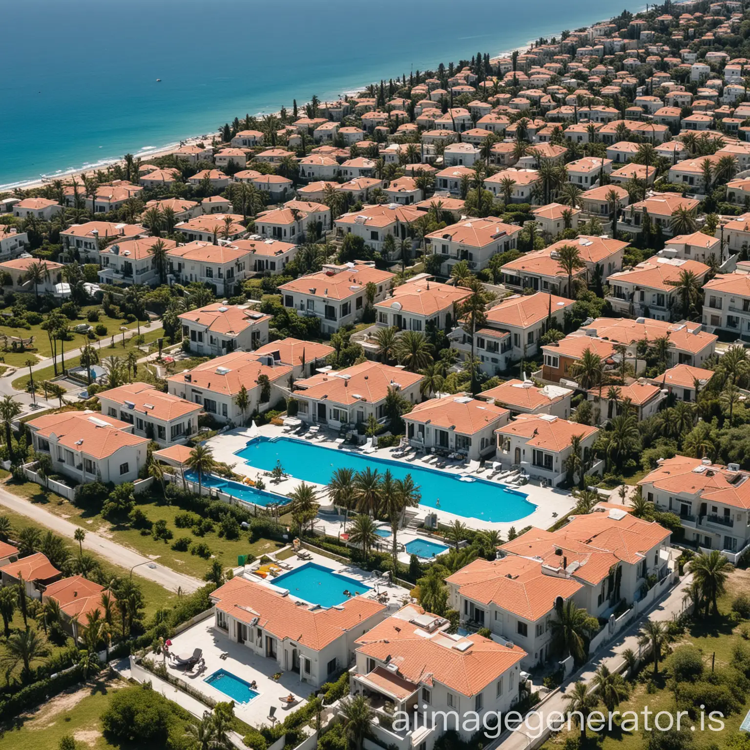 Luxury-Villas-with-Pools-and-Small-Houses-in-a-Contrasting-Cityscape