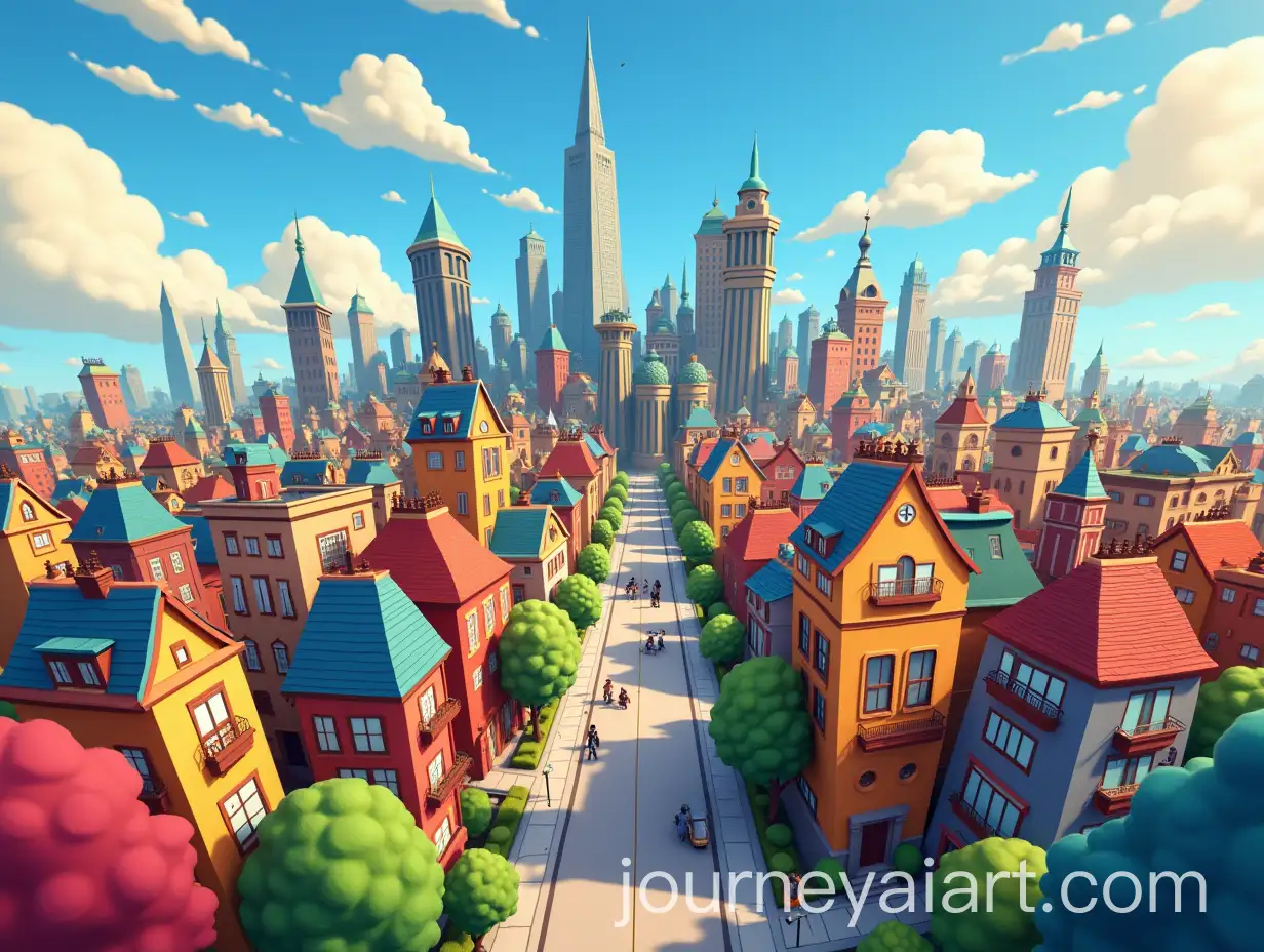 PixarInspired-City-Skyline-Birdview-in-Stylized-Cartoon-Style