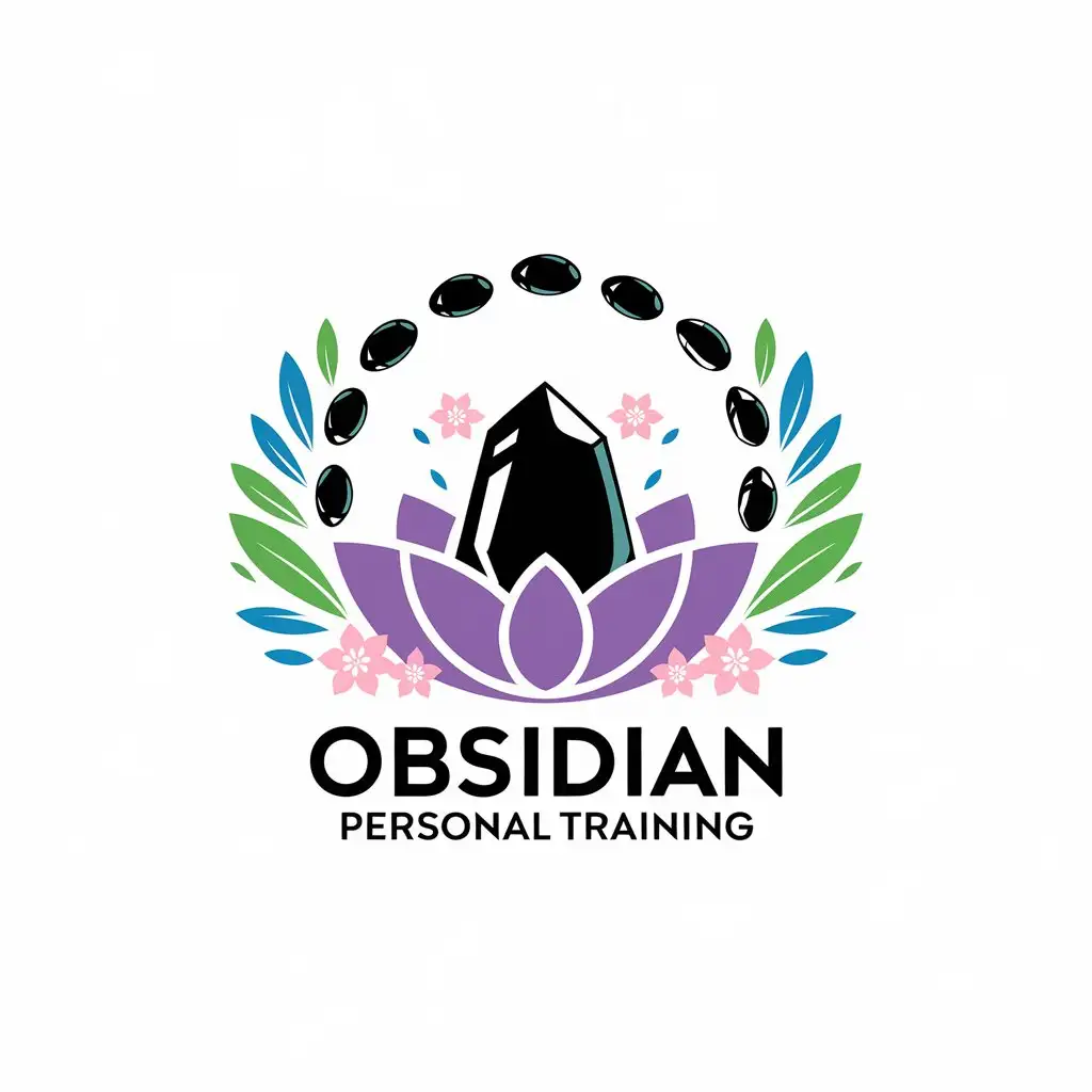 LOGO Design for Obsidian Personal Training Minimalistic Vector Design with Obsidian Stone and Lotus Theme