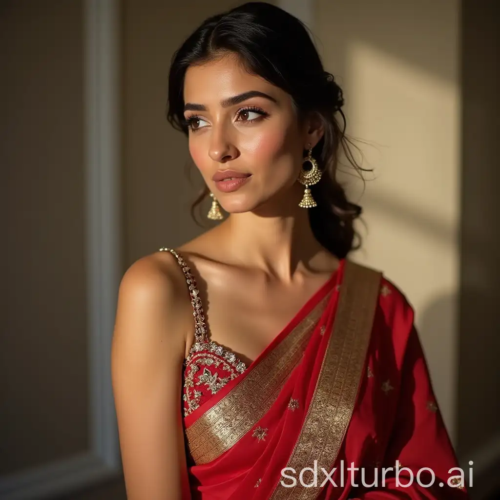 Elegant-Woman-in-Saree-with-Sleeveless-Blouse