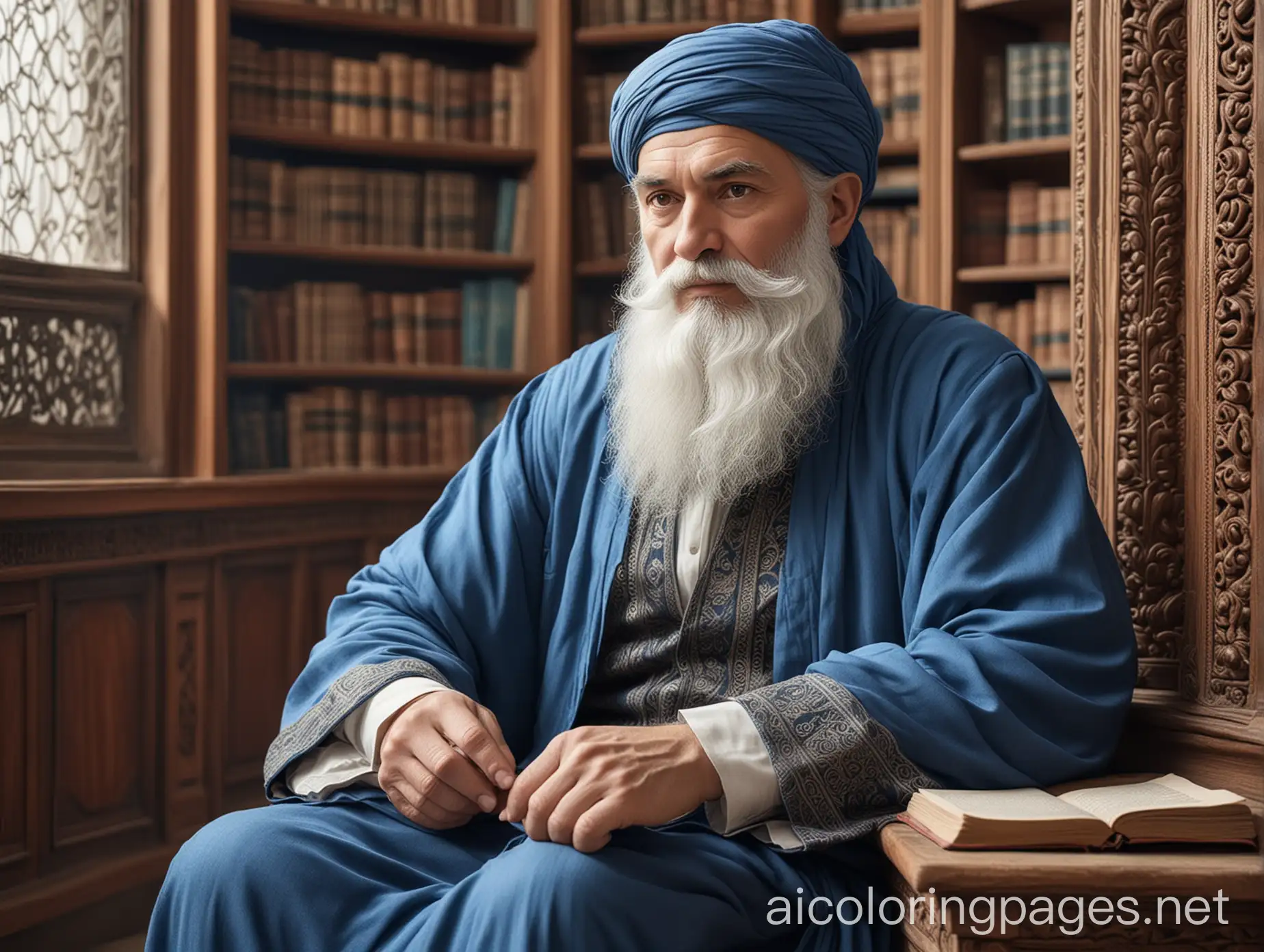 MiddleAged-Islamic-Scholar-in-Vintage-Library-Setting