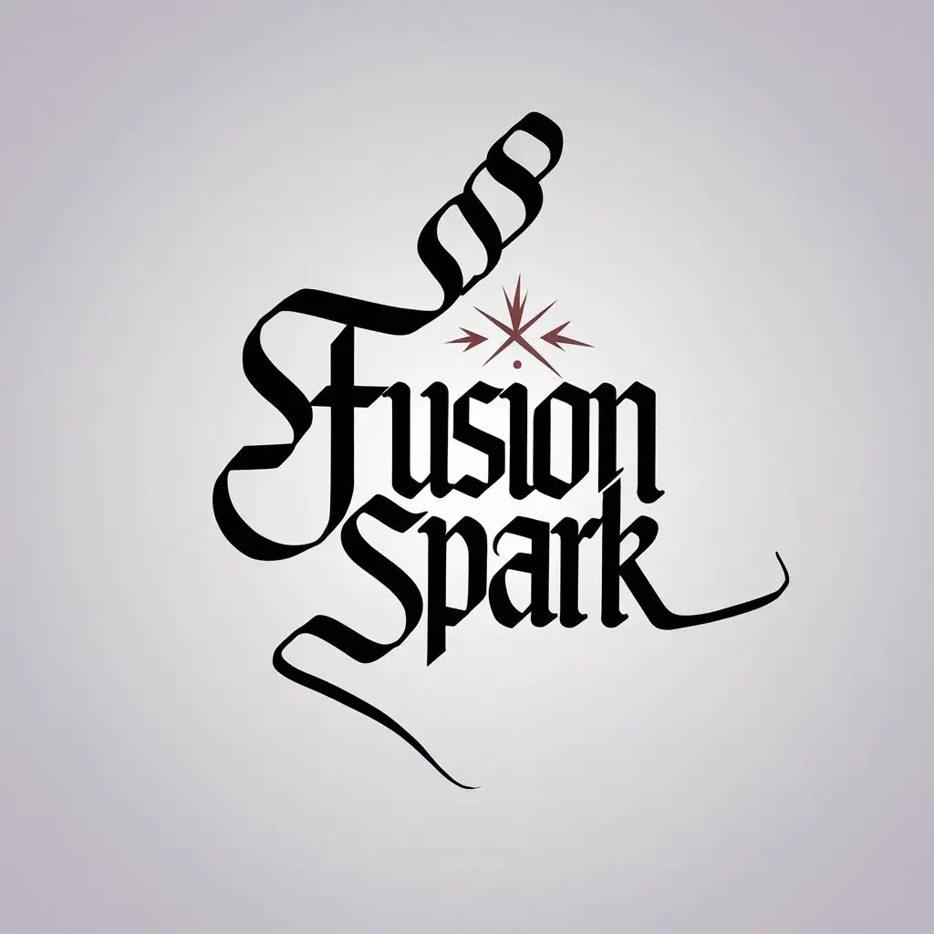 LOGO Design for Fusion Spark Minimalist Black and White Calligraphy with HandDrawn Elements Representing Diversity and Creativity