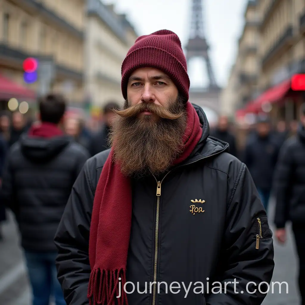 Man-with-Big-Beard-Wearing-Counterfeit-Clothing-Dabbing-in-Paris