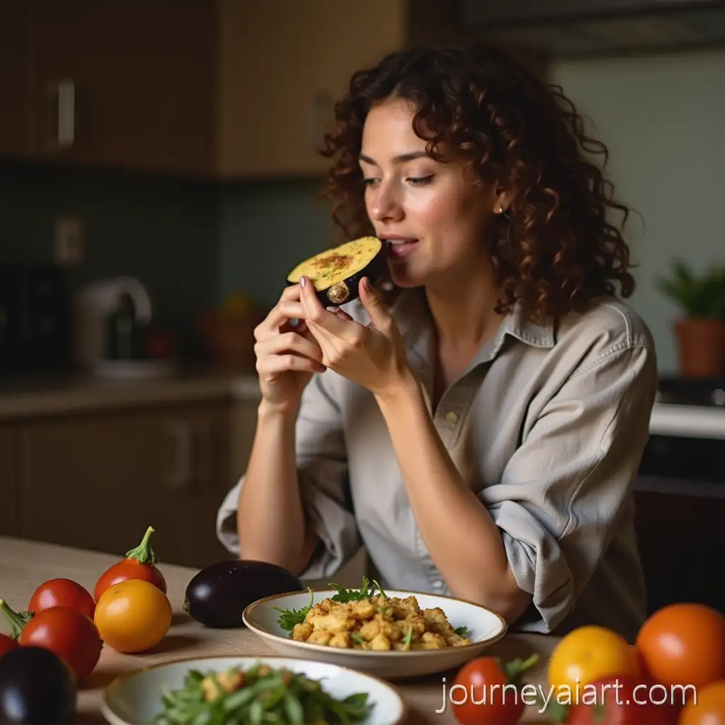 Person-Talking-While-Eating-Eggplant