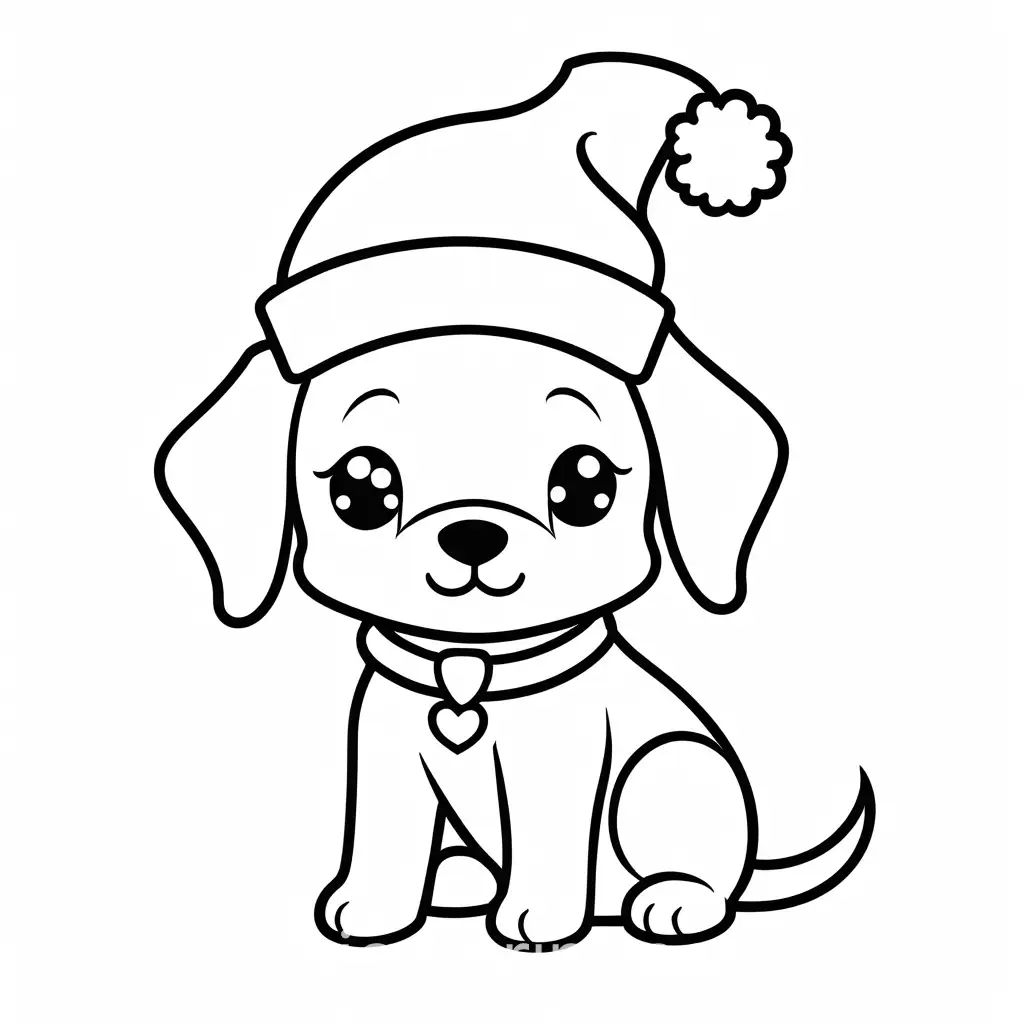 Cute-Christmas-Hat-Dog-Coloring-Page-for-Kids