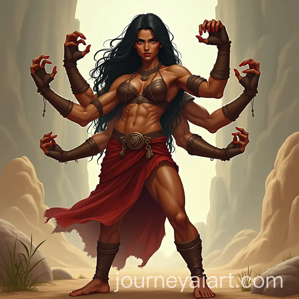 Muscular-Warrior-Woman-with-Four-Arms-in-an-Oasis