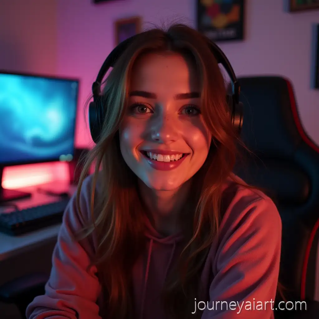 Young-Woman-Taking-aYoung-woman-selfie-gamer-Selfie-in-Her-Gamer-Room
