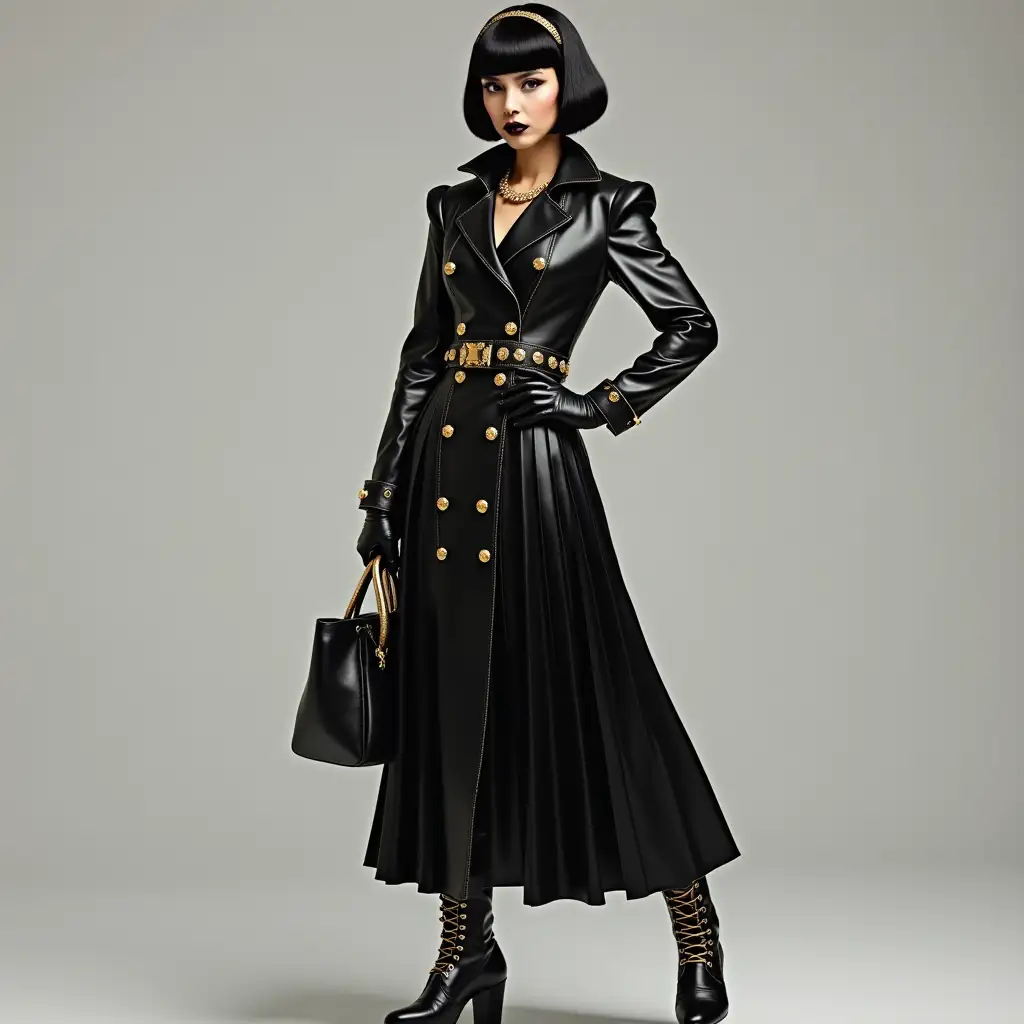 Fashionable-Woman-in-Elegant-Black-Leather-Ensemble-with-Golden-Accents