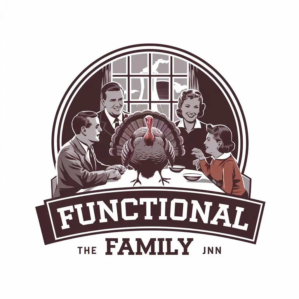 LOGO Design for The Functional Family Vintage Thanksgiving Scene with Nuclear Plant Theme