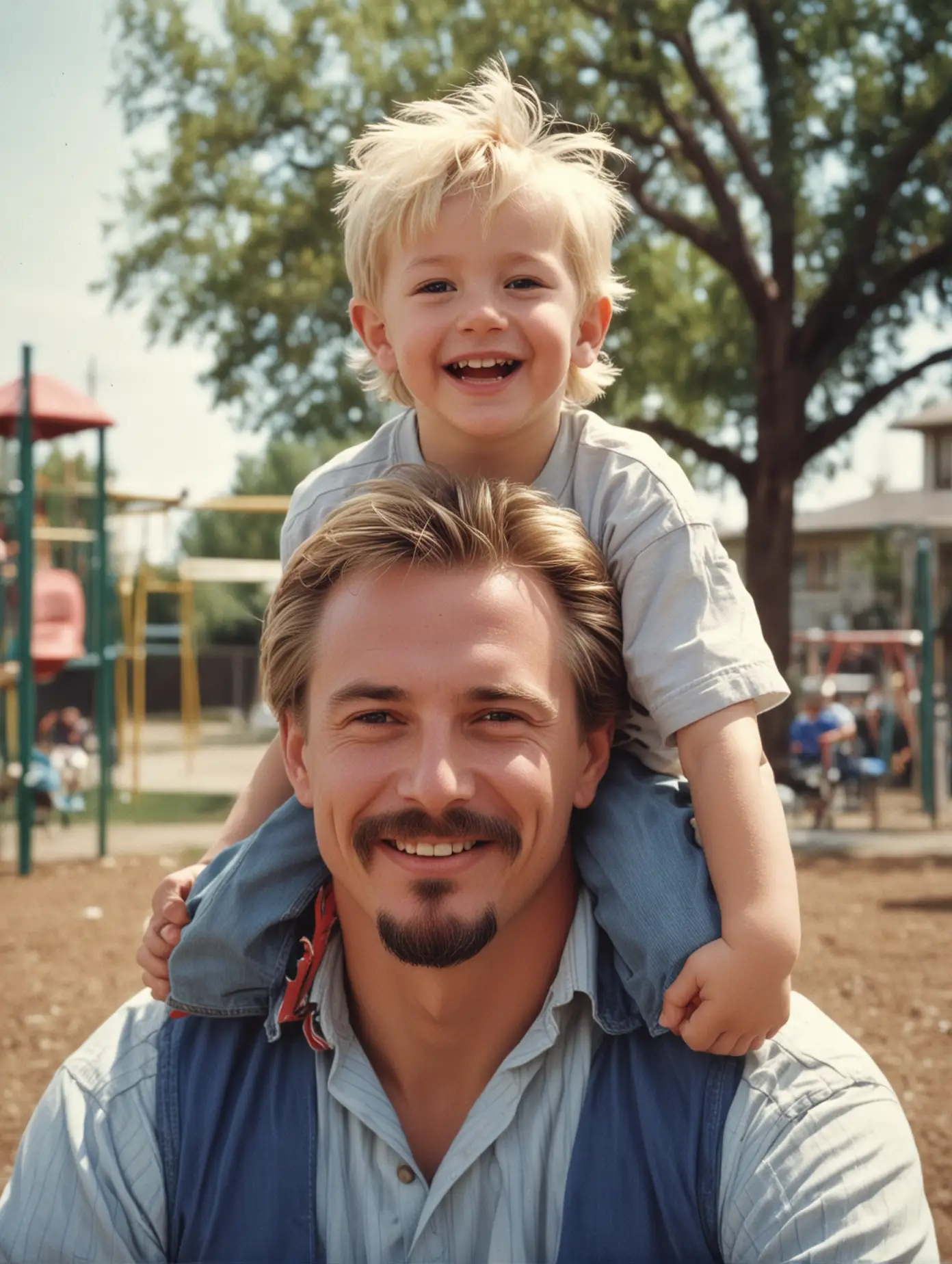 Father and Son Smiling at Playground 1989