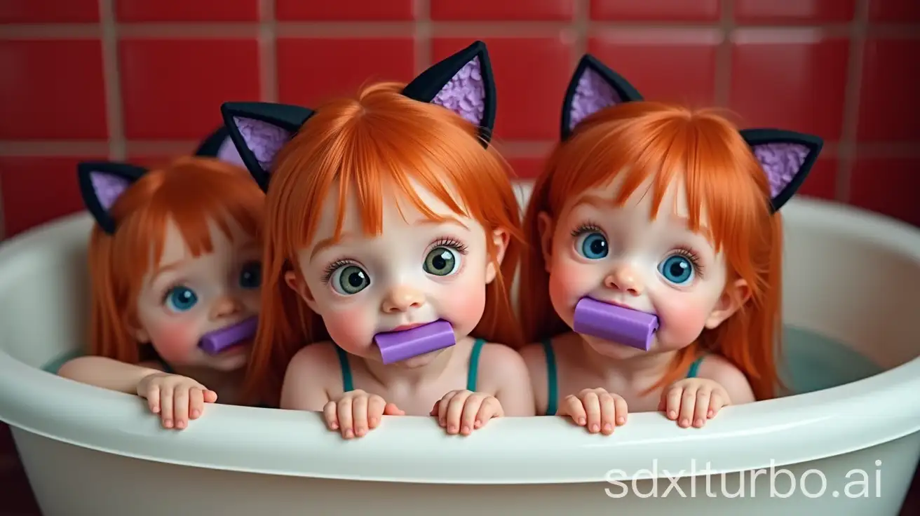 Adorable-Redhead-Little-Girls-with-Cat-Ears-in-Preschool-Bathtub