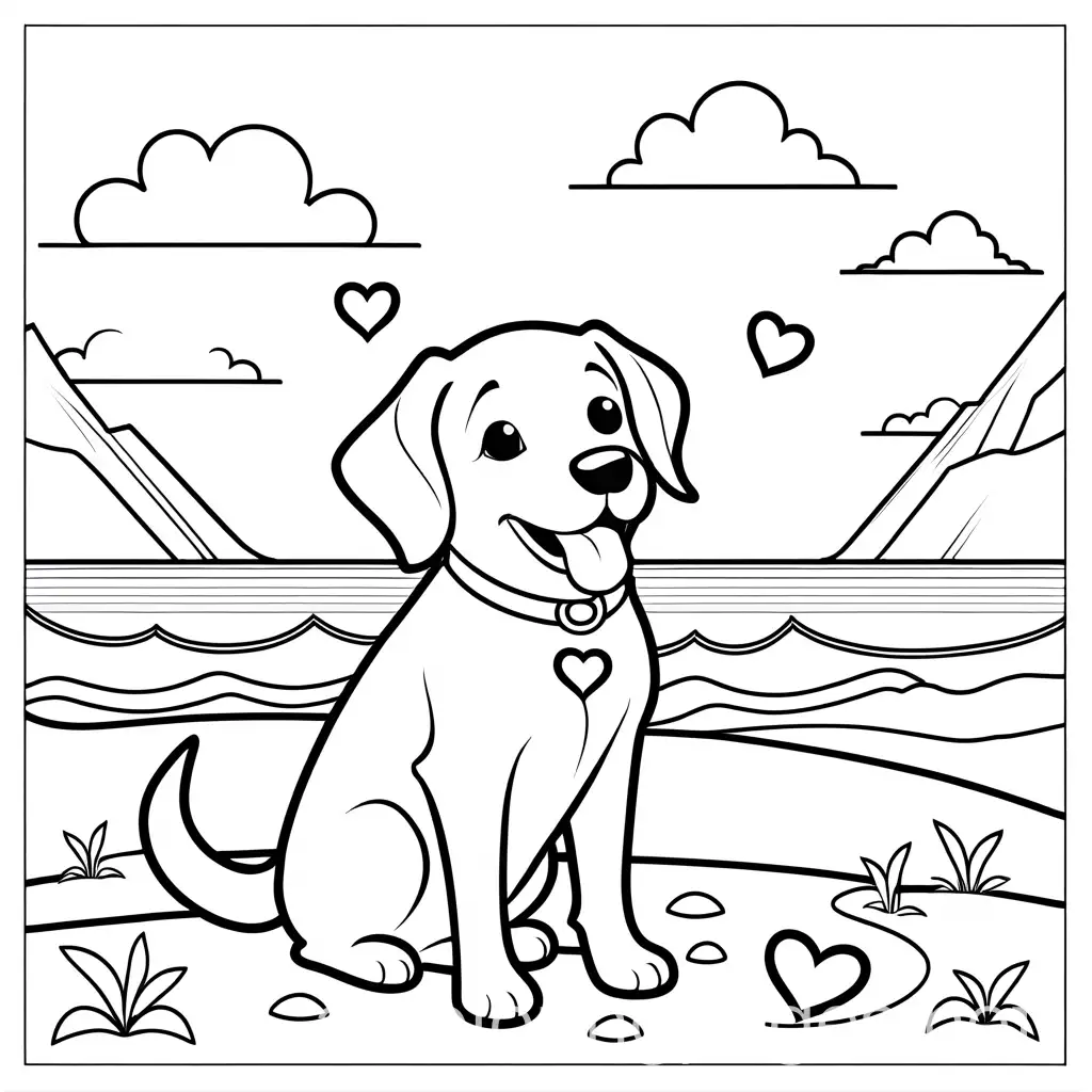 Adorable-Dog-Playing-Harmonica-with-Hearts-at-the-Beach-Coloring-Page