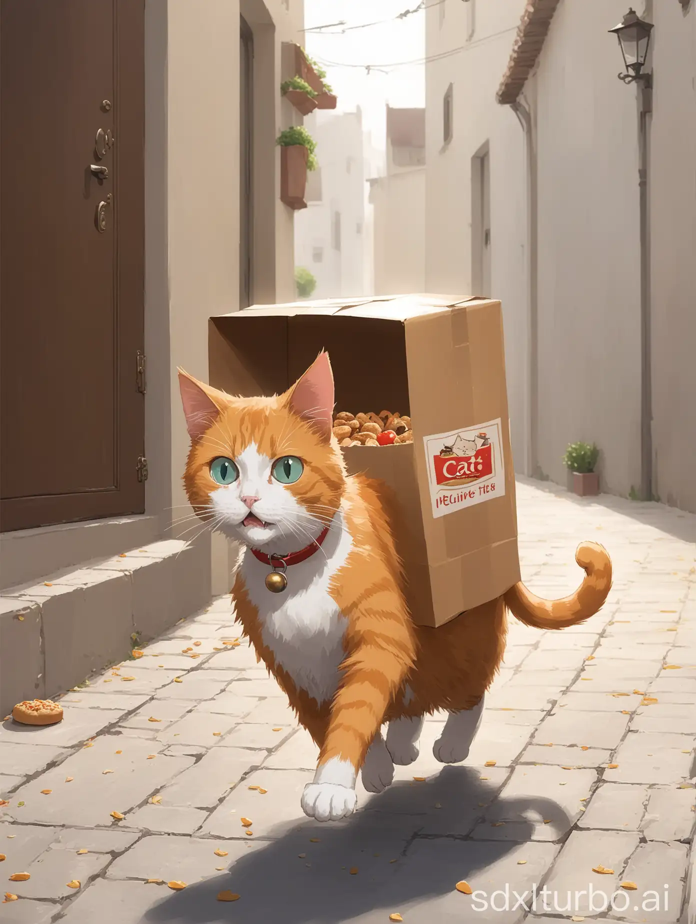 A cat delivering food