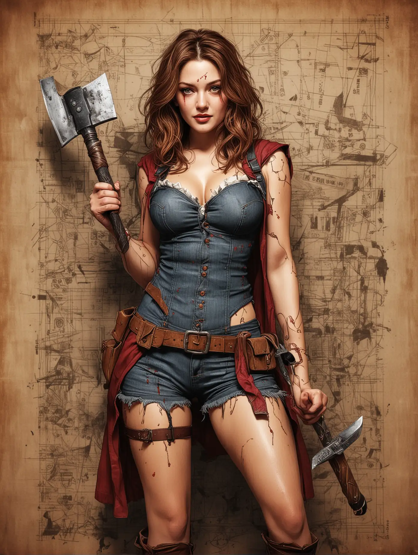 Drew-Barrymore-as-Mario-Character-in-Dynamic-Blueprint-Art-Style