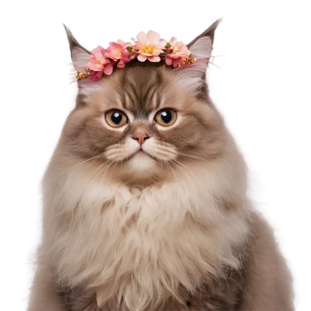 Cute-Persian-Cat-Fairy-PNGPNG-Cat-Image-Analysis-Image-with-Flower-Crown-Transparent-Background-for-Creative-Use