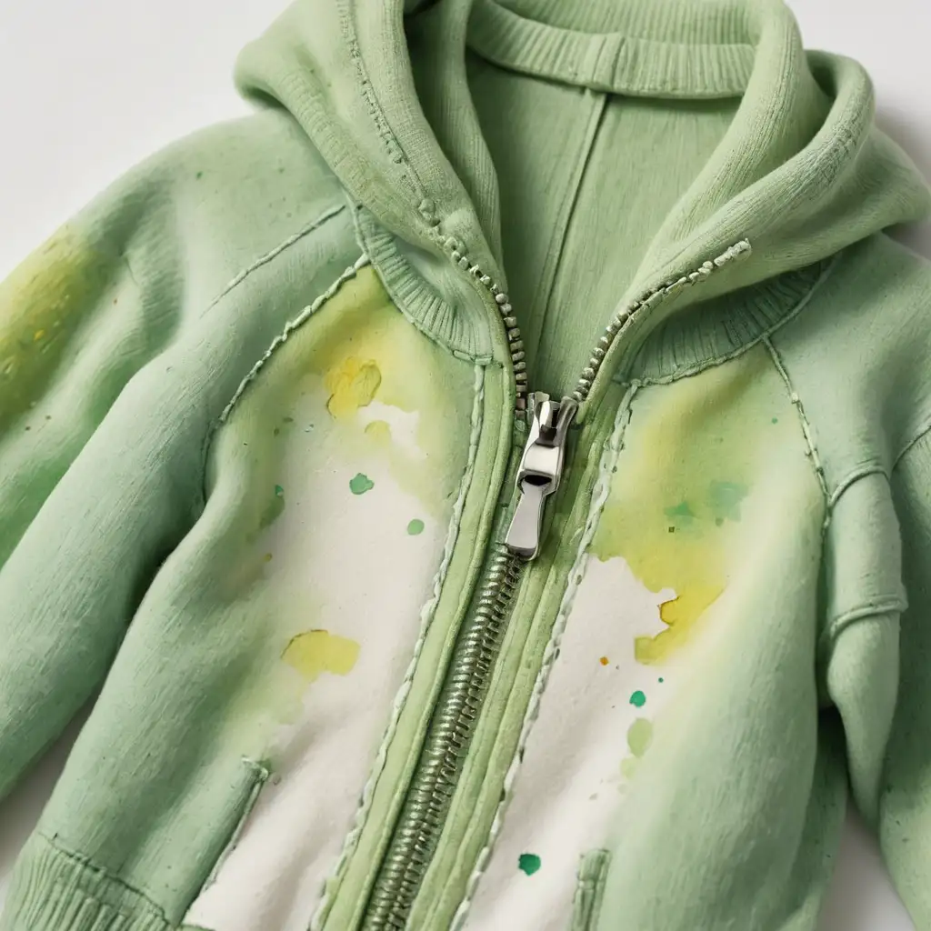 Watercolor Style Open Zipper on Green Childrens Sweater