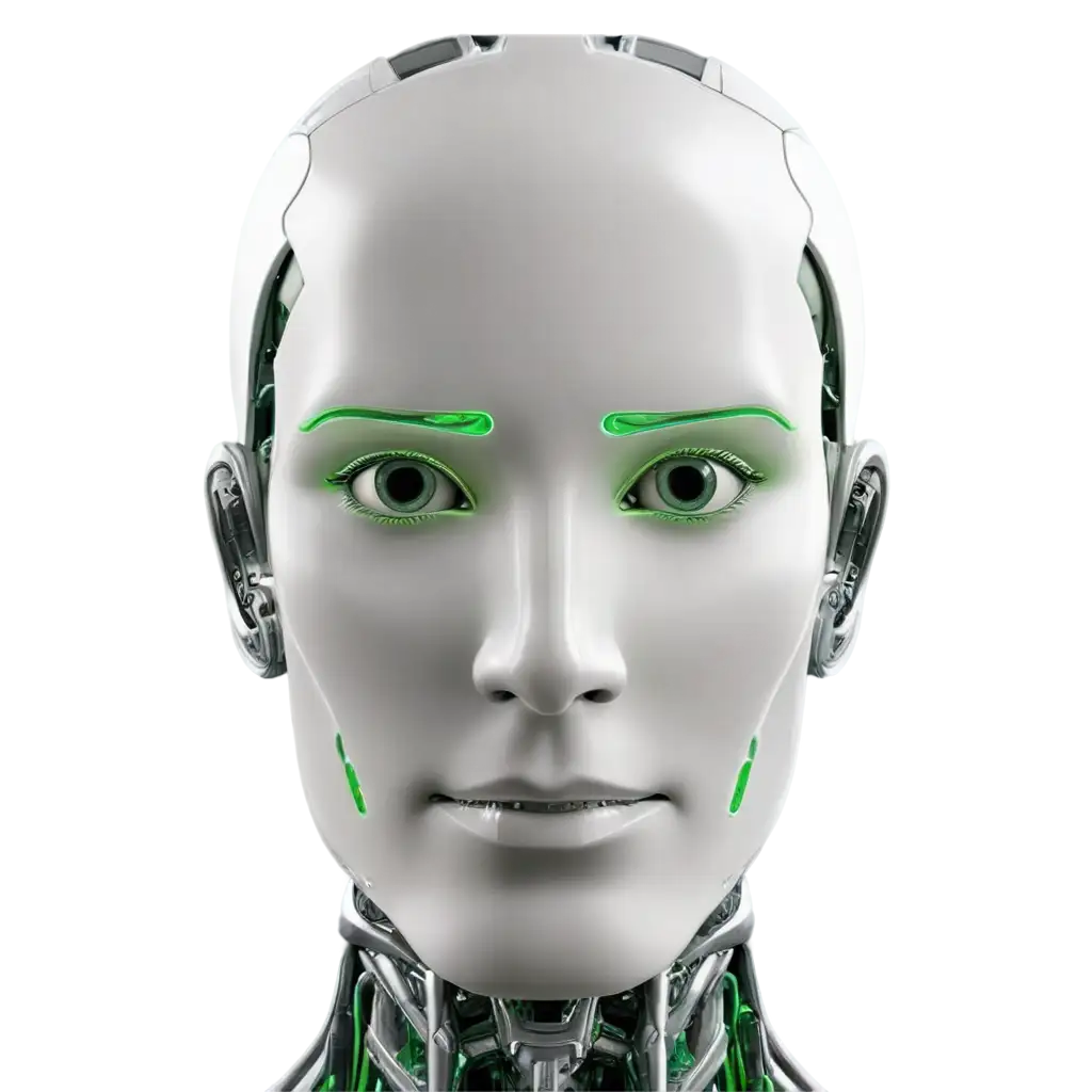 Humanoid-Robot-Face-PNG-with-HighTech-Connections-and-Green-Eyes-Ideal-for-Futuristic-Design