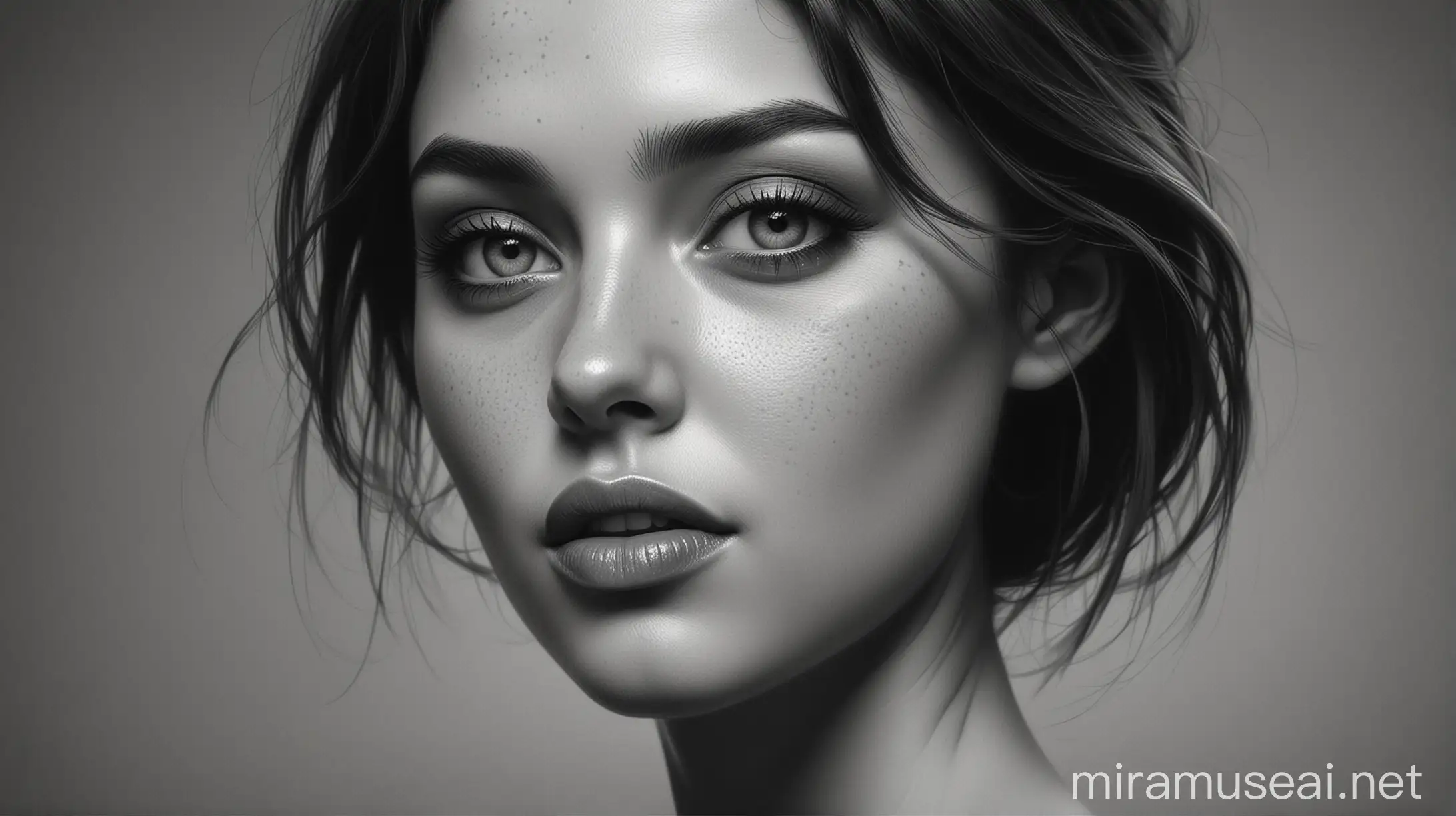 Realistic Portrait of a Woman in Grayscale Digital Art