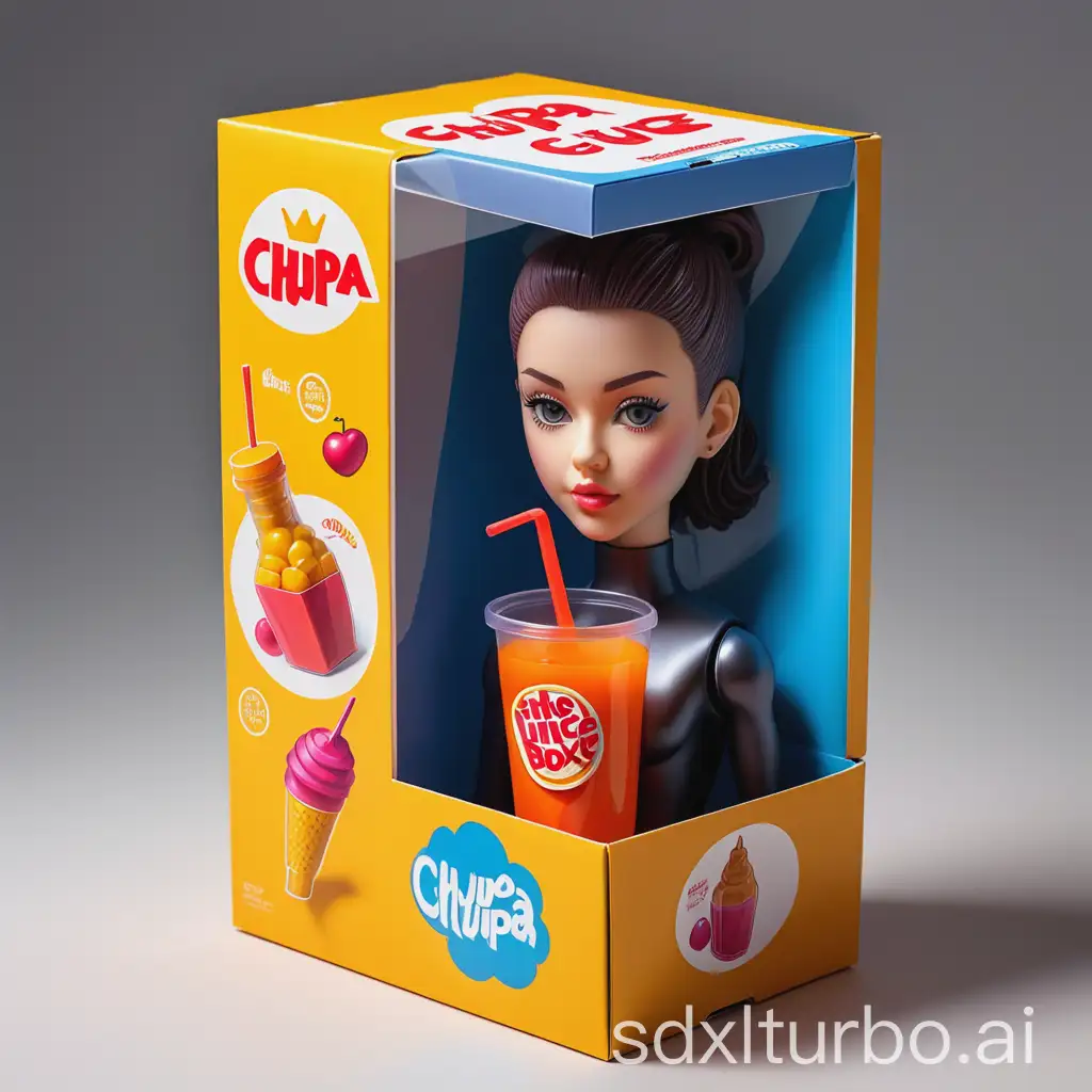 Create a 3D action figure from a person's photo. The figure is full size, made of soft touch plastic, lying in a plastic mold following the silhouette inside a box with a transparent window. Completely match the appearance with the photo: facial features, hairstyle. The figure should have a [describe body type]. Clothing must be on the figure: [list]. Accessories should be placed nearby: [juice, scooter, chupa-chups]. Write [Ariina] at the top of the box and [SUPER] below. Make the box in a [fashionable] style. The image should be as realistic as possible, like a photo of an expensive collectible toy.